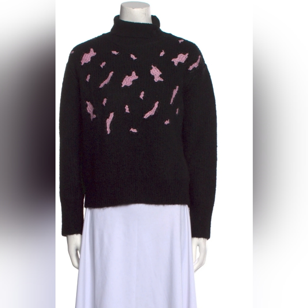 Sandro Black Turtleneck Sweater with Pink Embellishment. Size: 1 US Small.